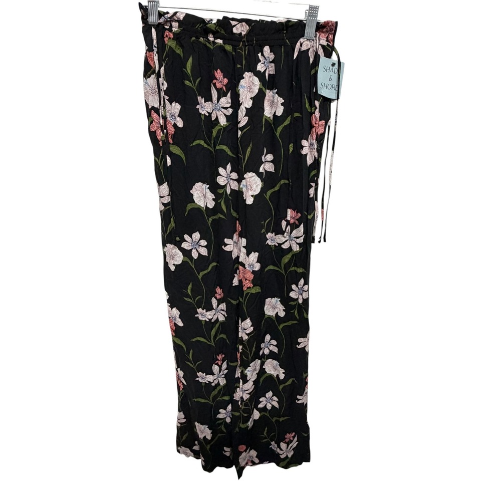 Shade & Shore Floral Wide Leg Beach Cover Up Pants Women's XS NWT Black